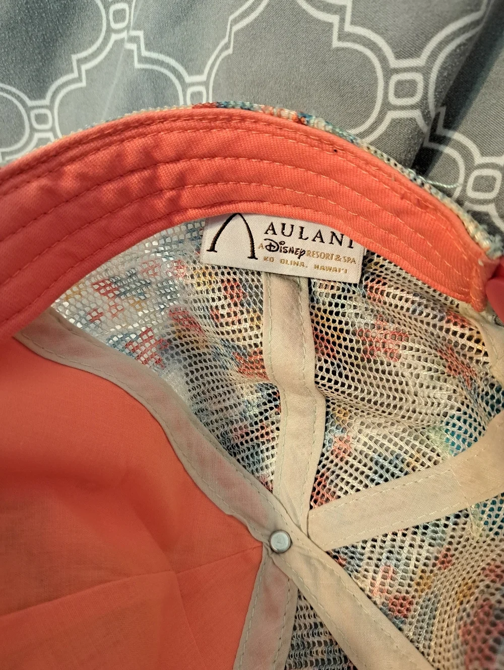 Disney Coral & Floral Trucker Hat with Blue Minnie Mouse Patch